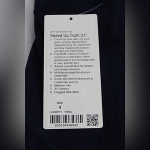 NWT Lululemon Speed Up Tight 31" Size 4 True Navy